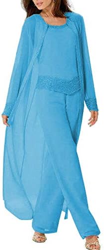 Fitty Lell Women's Champagne Three-Pieces Mother of The Bride Dress Chiffon Evening Gown Suits