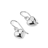 925 Sterling Silver Shiny French Wire Dangling Puffed Heart Earrings