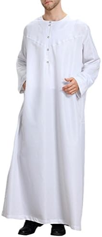 Zhhyltt Muslim Men Robe Arab Thobe Thawb Caftan Dubai Robe Saudi Style Dishdasha Ethnic Clothing (Color Grey &amp; White)