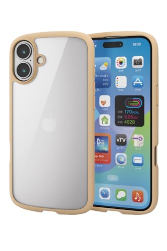 エレコム iPhone 16 Plus ケース クリア 耐衝撃 衝撃吸収 フレームカラー ハイブリッド 薄型 ワイヤレス充電 軽量 ストラップホール 全周エアークッション ストラップホルダーシート カフェオレ PM-A24BTSLFCBE