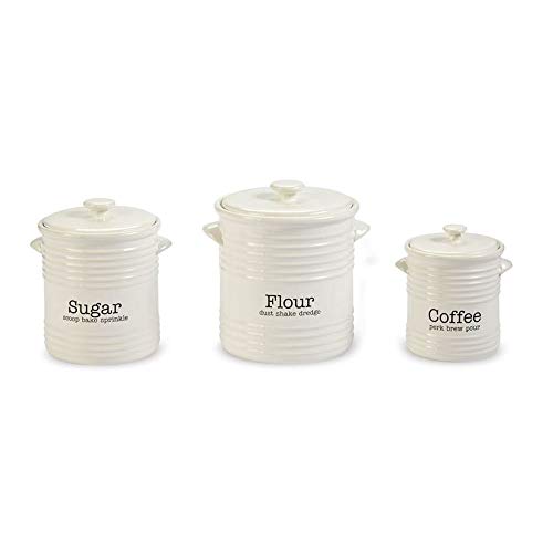Mud Pie 4931007 Ribbed Canister Set of 3, White Pricepulse