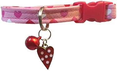 Pink Cat Collar With Hearts Includes Charm and Bell Breakaway For Safety