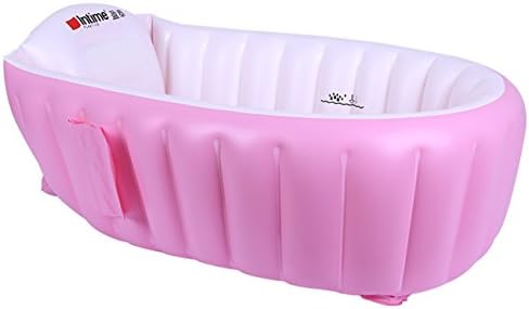 Inflatable Baby Bathtub Infant Bathtub Portable Mini Air Swimming Pool Kid Infant Thick Foldable Shower Basin with Soft Cushion Central Seat Pink