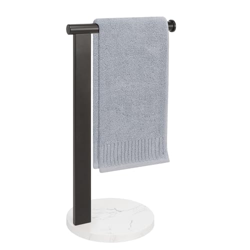 Siyzda Hand Towel Holder Stand for Bathroom, L- Shaped Standing Hand Towel Rack, Towel Bar Kitchen Vanity Countertop Organizer, SUS304 Stainless Steel Material, Marble Base (Matte Black) at Amazon
