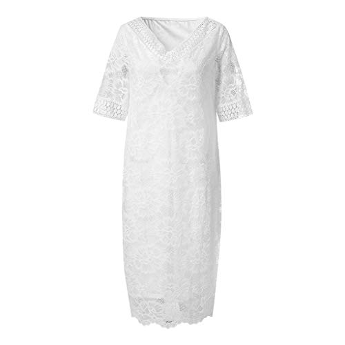 Women Lace Bodycon Dress, Lady Fashion Plus Size Hollow Out Short Sleeve Mini Club Party Dresses (XX-Large, White)
