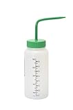 Vestil BTL-WW-16G-LBL Wide Mouth Low Density Polyethylene (LDPE) Round Squeeze Wash Bottle with Label and Green Cap, 16 oz Capacity, Translucent