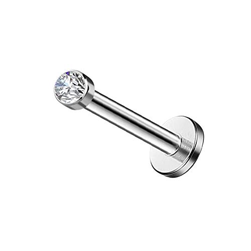 Melighting Labret Bars Grade 23 Solid Titanium Internally Thread Lip Studs 16G Opal Clear CZ Lip Ring Labret Piercing Jewellery Tragus Helix Earrings CZ 2MM