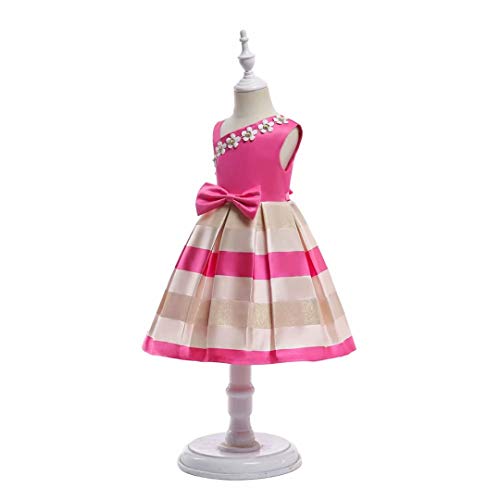 AYOMIS Litter Big Girl Dress Princess Gowns Bow Party Wedding Dresses(Rose,8-9Y)