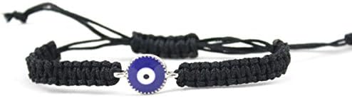 Black Color Braided String Blue Evil Eye Charm Bracelet for Women/Men Length Adjustable