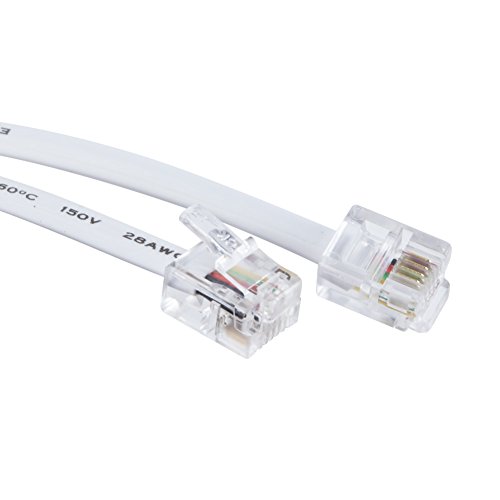 TENINYU RJ11 6P4C 4 Conductor Modular Telephone Extension Flat Cord Cable,White (25FT)