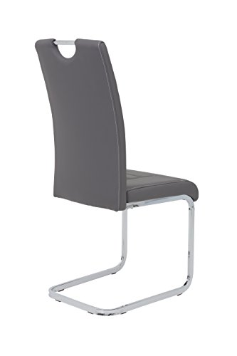 Hela Tische, 4er Set Schwingstuhl Küchenstuhl Ruby, Kunstleder Grau, Griffmulde, Metallgestell + Griff Chrom, 140kg belastbar 10