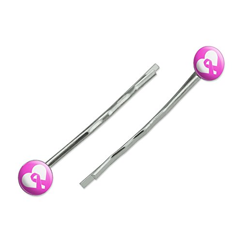 Breast Cancer Awareness Pink Ribbon in Heart Bobby Pins Barrettes Hair Styling Clips
