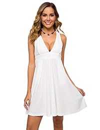 Atnlewhi Vestidos de club de swing con cuello en V profundo y sexy para mujer Vestido de verano sin mangas sin espalda para cóctel Discoteca Fiesta informal