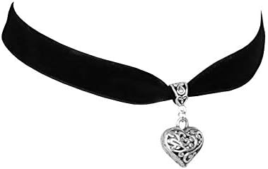 Lovelegis Women's Necklace - Heart - Heart - Black Velvet Collar - Silver Color