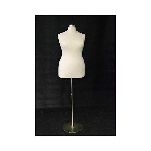 Female Mannequin Plus Size Dress Form Torso with Round Metal Base and Neck Cap - Off White Premium Fully Pinnable Women's Dress Form (18/20) - Thumbnail 4