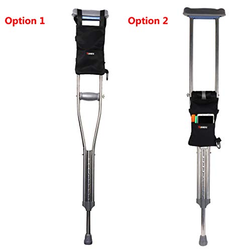 kemimoto Crutch Bag, Crutch Accessory Pouch Tote with Extra Pocket Lightweight Washable Crutch Pouch for Crutches User Storage Loose Items
