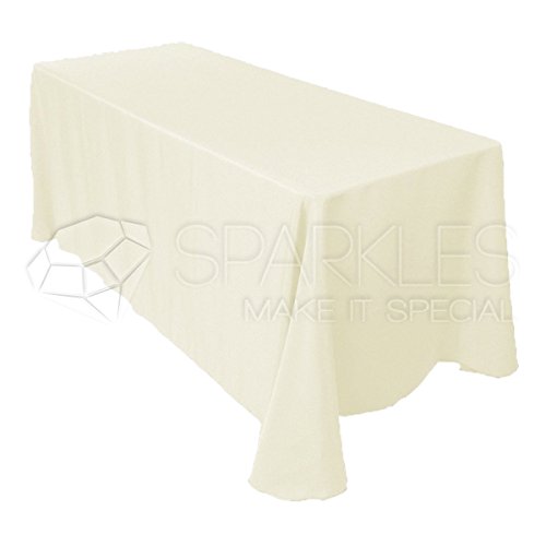 Sparkles Make It Special5-pcs 90" x 132" Inch Rectangular Polyester Cloth Fabric Linen Tablecloth - Wedding Reception Restaurant Banquet Party - Machine Washable - Ivory