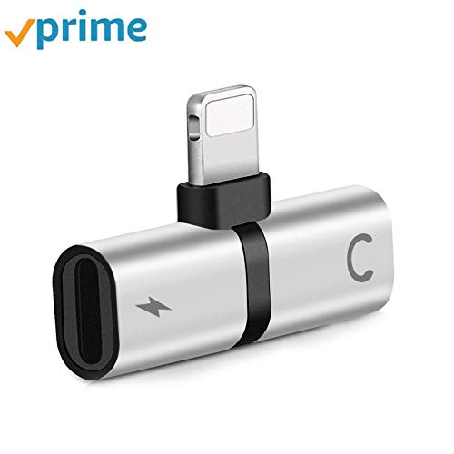 Headphone Adapter for iPhone X/XS/XS MAX/XR/8/ 8Plus/ 7/7 Plus Headset Adaptor Splitter Mini Earphone Connector Convertor 2 in 1 Accessories Cables Call Charge Music Wire Control – Silver Black