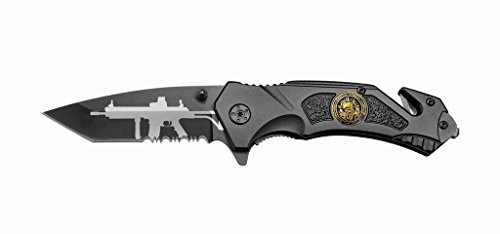 Rogue River Tactical Black Assist Rescue Pocket Knife Special Forces Tanto Blade with Glass Breaker & Seat Belt Cutter Assisted Combat Knives