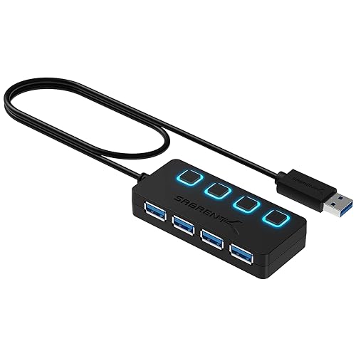 Sabrent USB HUB - 4-Port USB 3.0 Hub with Single Power Switch and LEDs (HB-UM43)
