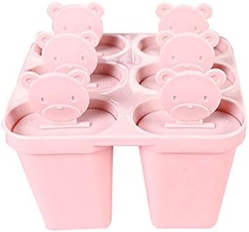 Livecity Ice Cream DIY Maker Ice Lolly Mold, 6-Slot Ice Cream Lolly Pop Mold DIY Maker Mould Tray Pan Kitchen Tool with Lid Pink
