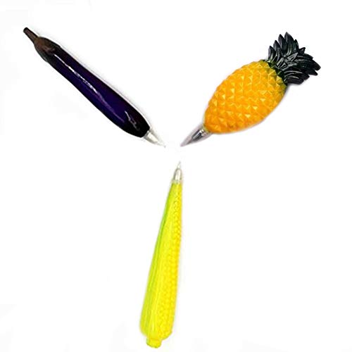 Ballpoint Pens Artificial Corn/Pineapple/Eggplant Creative Cute Ballpoint Writing Pens Ball Pen Fruits and Vegetables Magnetic Fridge Magnets 3Pcs