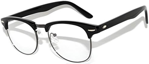 Classic Clear Lens Sunglasses Black-Gun Metal Half Frame Retro Fashion