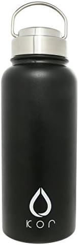 KOR ROK Double-Wall, Stainless Steel Water Bottle - Vacuum Insulated, Plastic-Free, Temperature Controlled, Keeps cold 24hrs and warm 12hrs. Leak &amp; Sweat Proof (Onyx)