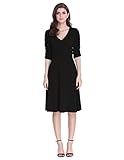 Sue&Joe Women's 3/4 Sleeve Dress Ruched Waist Classy V-Neck Casual Cocktail Dress