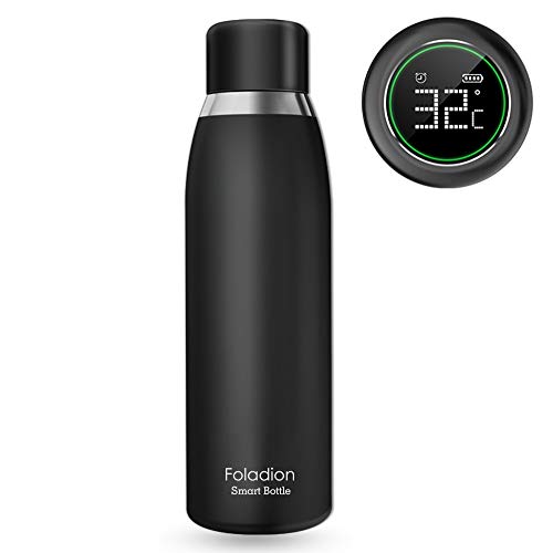 Foladion Smart Water Bottle, 500ml Stainless Steel Vacuum Insulated, LCD Touch Screen, Temperature Indicator, Drinking Water Reminder, Keep Heat&Cold, Longer Battery Life, FDA Safty (Black)