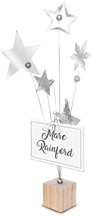23 Bees | Table Centerpieces for Party | Photo Holder (Rustic Silver Handcrafted Star Design, 6 Pack) | Centerpiece Holders for Tables with Individual Card Number Slots | Dining Room & Kitchen Decor