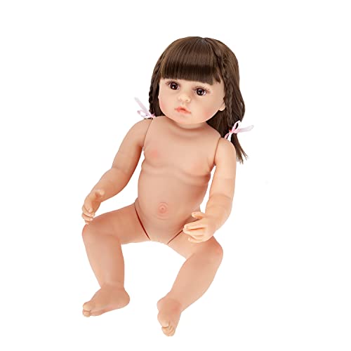 Bebê Reborn Boneca Menina Corpo de Silicone 55cm Olhos Castanhos Pode Dar Banho com Acessórios Presentes para Meninas