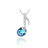 Silver Swarovski Elements Crystal Diamond Accent Music Notation Pendant Chain Necklace for women teenage girls kids children, with a Gift Box, Ideal Gift for Birthdays / Christmas / Wedding