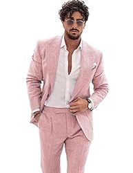 Linen Suit for Men Pink Casual Wedding Suit for Men