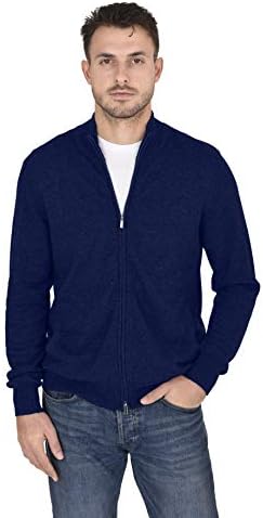 CashmerenMen's Mock Neck Zip Up Cardigan 100% Merino Wool Classic Knit Long Sleeve Zipped Down Sweater