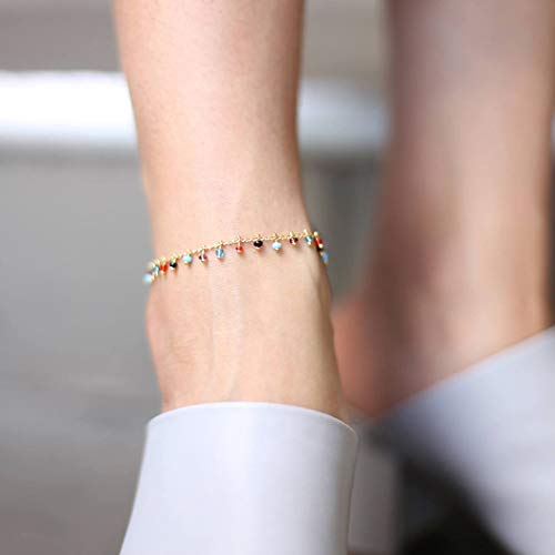 Shegirl Boho Bead Anklet Bracket Beach Colorful Beaded Anklet Chain Charm Gold Foot Jewelry for Women and Girls