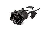 OptiProducts The Forever Rose Beautiful Hand Forged Wrought Iron Metal Flower Decor | A Single Powder Coated Black Rose