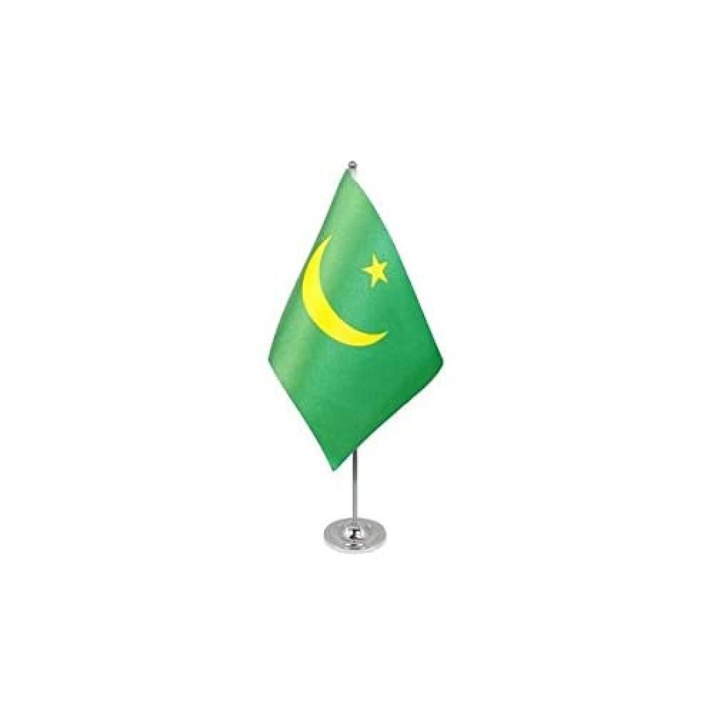 AZ FLAG Mauritania Prestige Table Flag 6'' x 9'' - Mauritanian Office Decoration 100% Satin 22 x 15 cm - Desk Flag with Steel Pole and Base