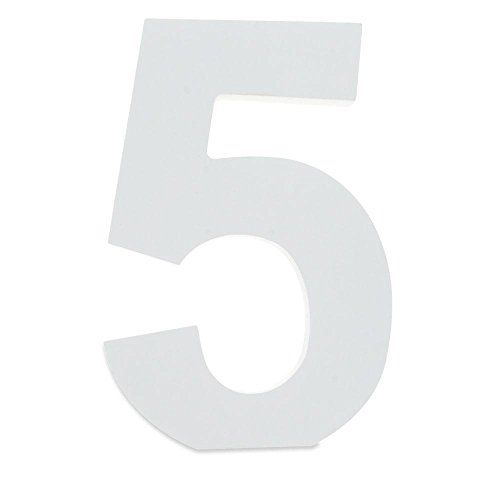 6" Classic Font White Color Wooden Number 5