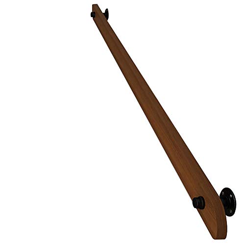 Vintage Staircase Grab Bar,Wall Mounted Safety Handrail Direct Square Wood with 2 Wrought Iron Bracket,100CM