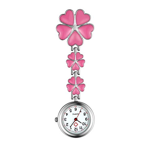 Lancardo Women Girl Heart Flower Nurse Watch Pin on with Secondhand Stethoscope Lapel Fob Pocket Badge Brooch Watches for Doctor Nurse Easy to Read for Mother's Day