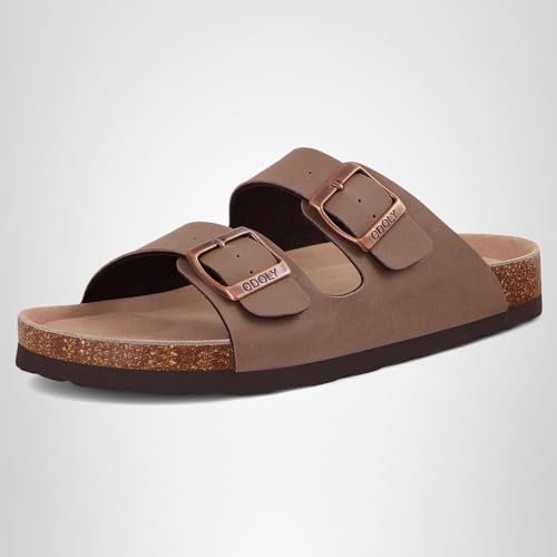 ODOLY Unisex Cork Footbed Slide Sandal, Arch Support Summer Outdoor Sandals with Adjustable Buckle for Women and Men