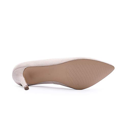 TIHOO Women's Classic Pointed Toe High Heel Dress Pumps Slip On Basic Shoes (6 M US, Beige)