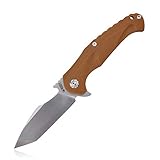 KUBEY Folding Pocket Knife (KU210), Folder with 3.5” Sandblast Tanto Carbon Steel Blade, Reinfored G-10 Handle with Pocket Clip (Tan)