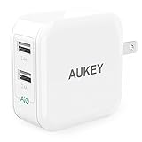 AUKEY USB Wall Charger with Dual-Port 24W/4.8A Output and Foldable Plug - White