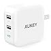 AUKEY USB Wall Charger with Dual-Port 24W/4.8A Output and Foldable Plug - White