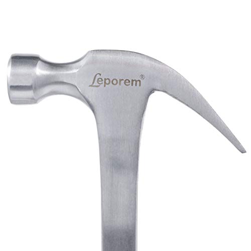 Leporem Hammer - Framing Hammer with Smooth Face, Unibody Steel Forged Structured Finishing Claw Hammer with Non-Slip & Shock Reduction Handle for General Purpose, Light Weight - 16oz (Claw)