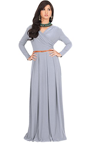 Womens Long V Neck Full Sleeve Semi Formal Flowy Evening - Main Image