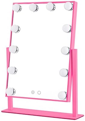 Orient Light LED Lighted Vanity Mirrors Classic Hollywood Look Tabletop Makeup Mirror with Touch Screen Buttons Dimmable Blubs Black FramePink Frame