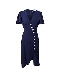 BELONGSCI Vestido de mujer con cuello en V dividido casual con dobladillo irregular de manga corta con diseño de cintura definida